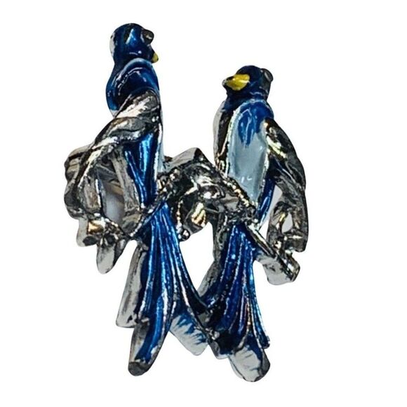 Gerrys Womens Blue Enamel Love Birds On A Perch Silver Tone Vintage Brooch - Picture 3 of 6